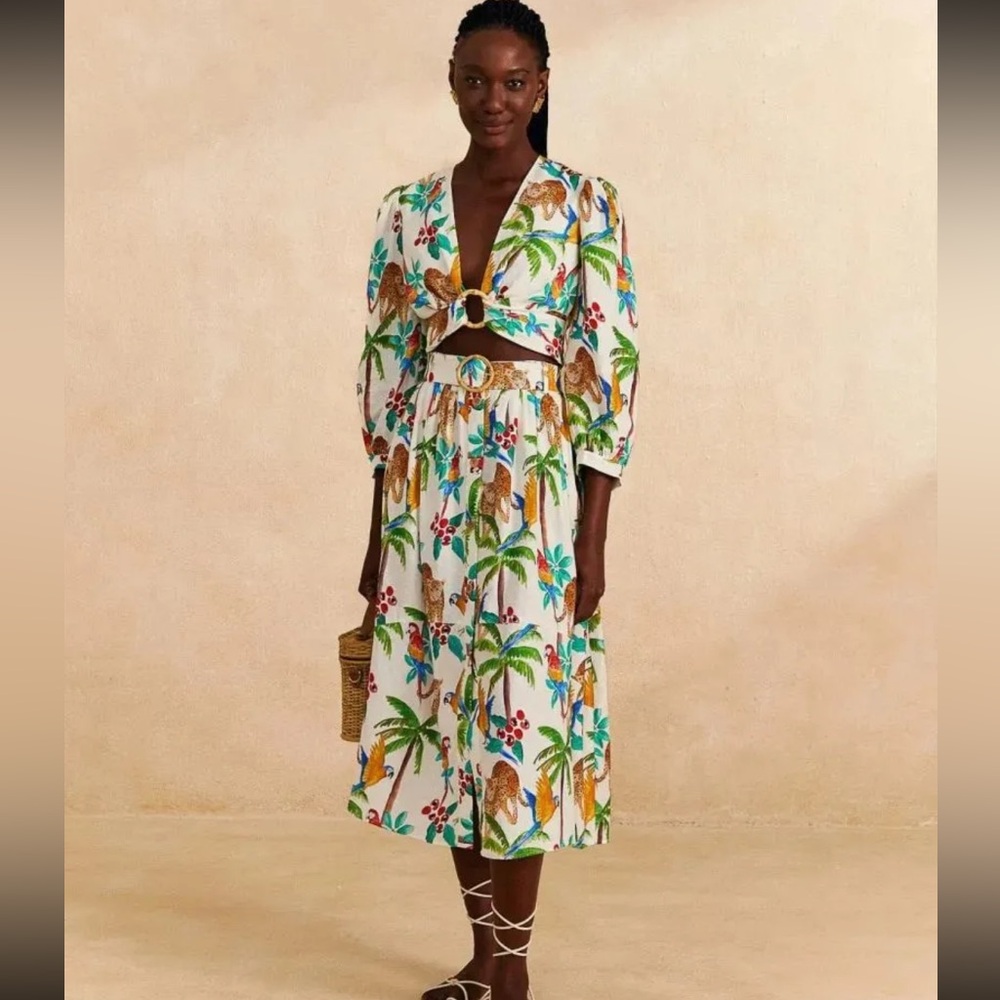 NWT Farm Rio Tropical ParadiSe Midi Skirt Size XL/ Retail $180